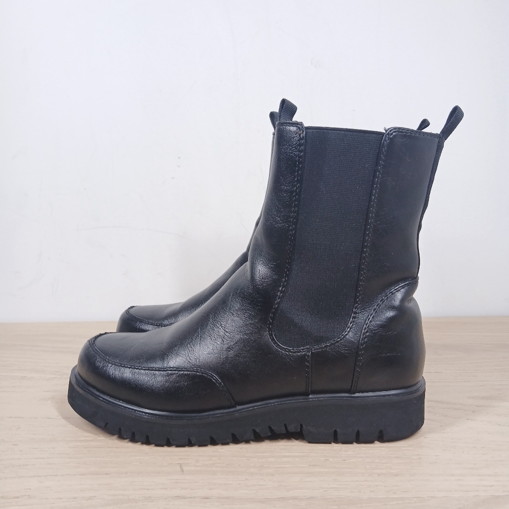 Jane and the‎ Shoe Black Leather Chunky Platform Chelsea Ankle Boots 1480